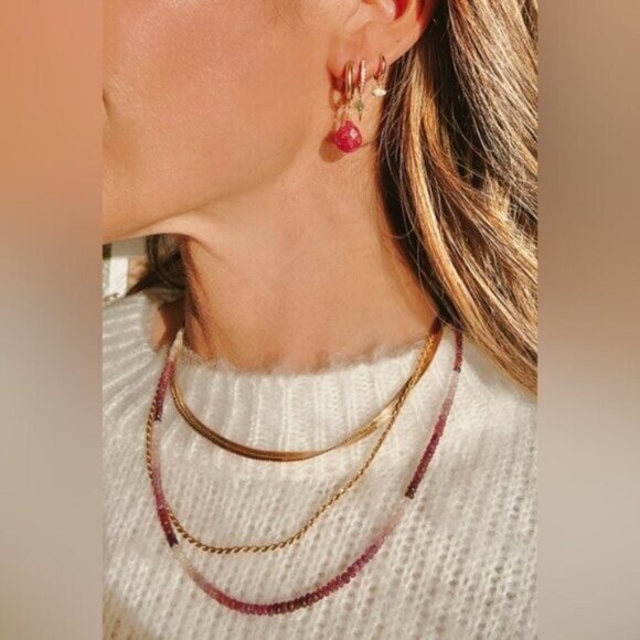 Gorgeous GENIUINE Ruby Jewelry Set Beaded Necklace & Bracelet Non Tarnish Gold - Picture 10 of 14